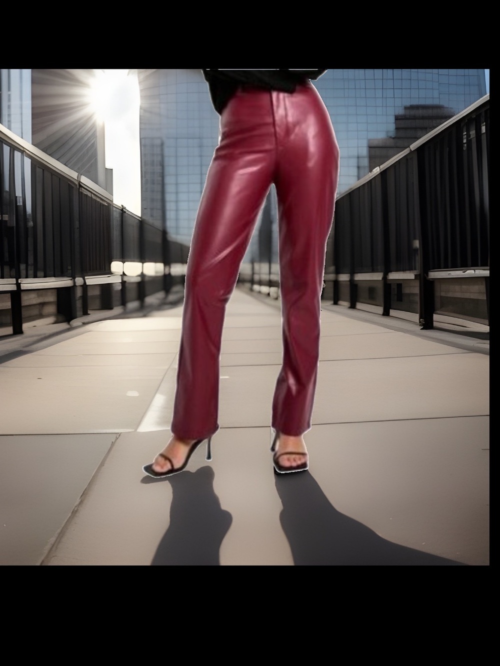 Universal Thread Burgandy Mid-Rise Straight Legs Pocket Faux Leather Pants Sz 8R